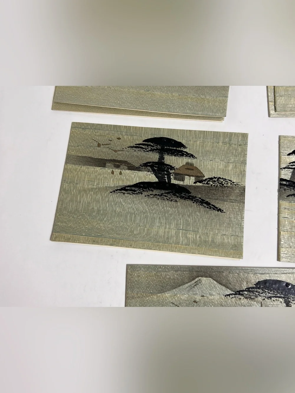 VTG Handpainted Japan Fujiyoshida Mountain Temple Pagoda Bamboo Wood Notecards